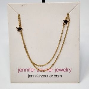 Jennifer Zeuner Jewelry Gold Tone Double Chain Star Necklace Layered Dainty New